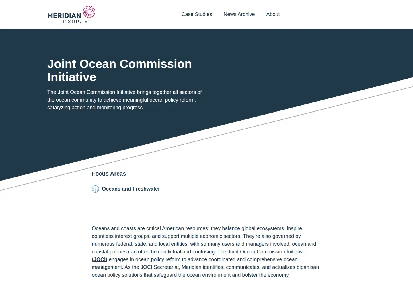 Captured homepage of jointoceancommission.org in the current scan
