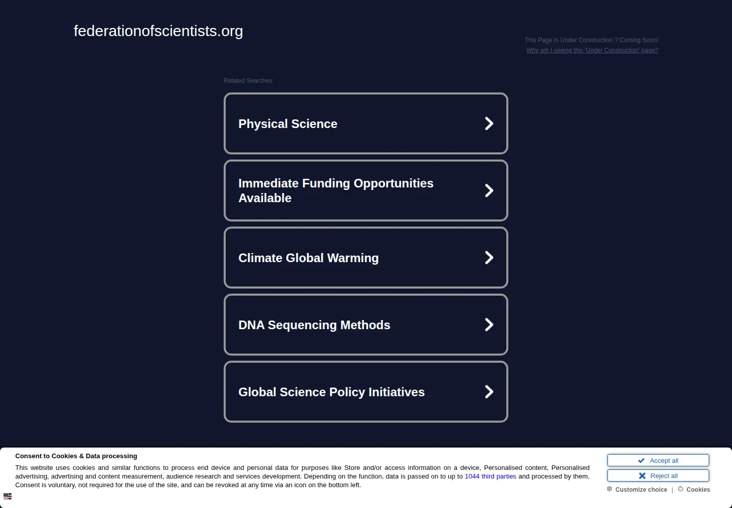 Captured homepage of federationofscientists.org in the current scan