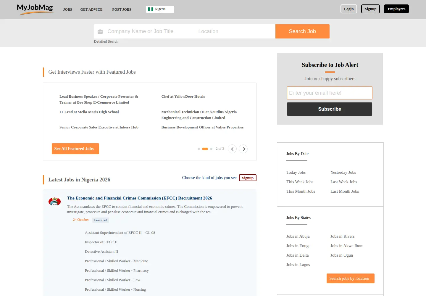 Screenshot of myjobmag.com