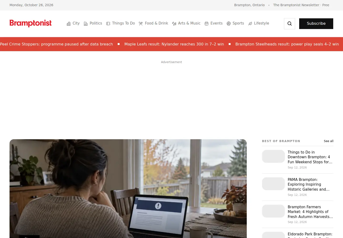 Captured homepage of bramptonist.com in the current scan