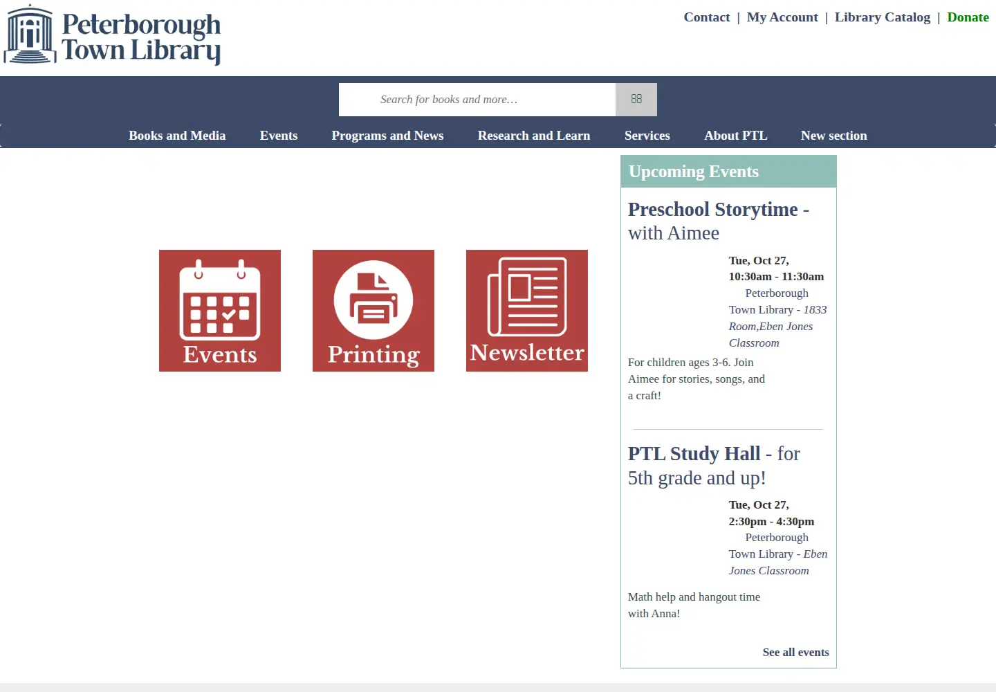 Screenshot of peterboroughtownlibrary.org