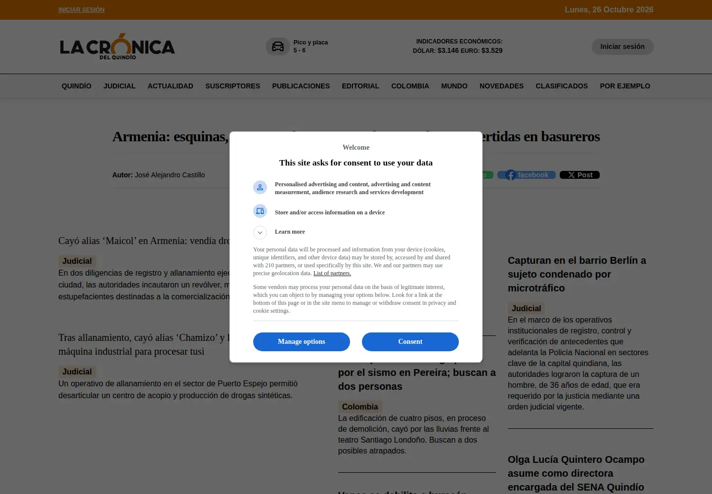 Screenshot of cronicadelquindio.com