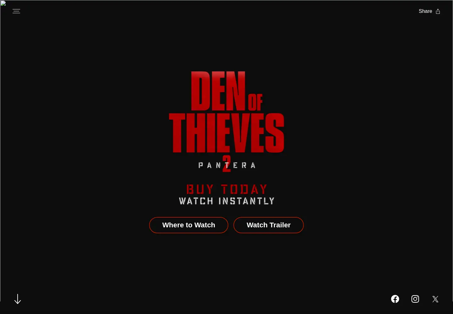 Captured homepage of denofthieves.movie in the current scan