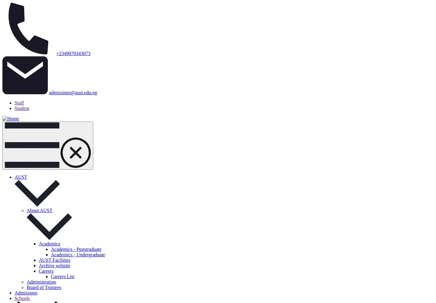 Captured homepage of aust.edu.ng in the current scan