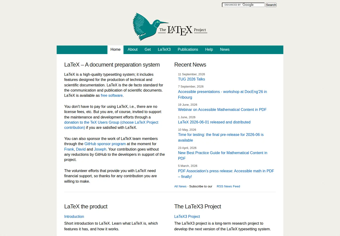Screenshot of latex-project.org
