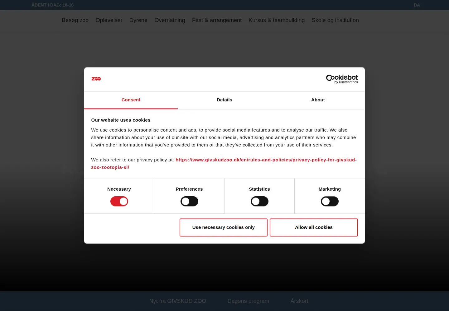 Screenshot of givskudzoo.dk