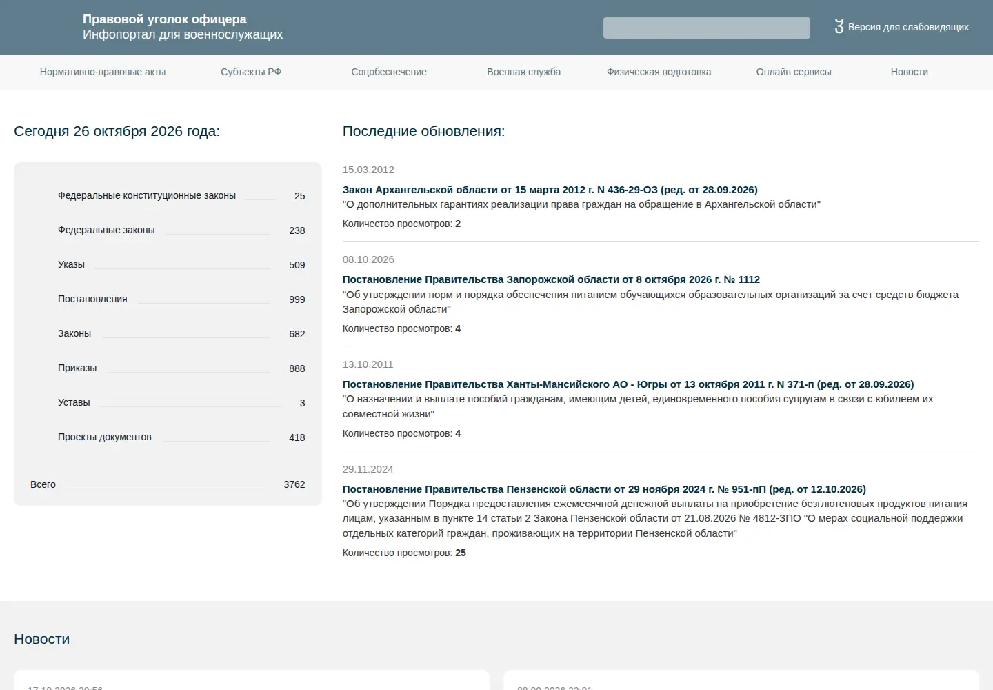Captured homepage of voen-pravo.ru in the current scan