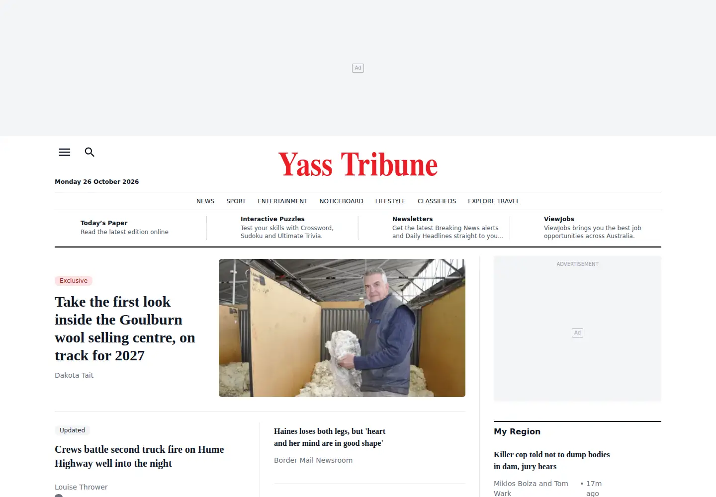 Captured homepage of yasstribune.com.au in the current scan