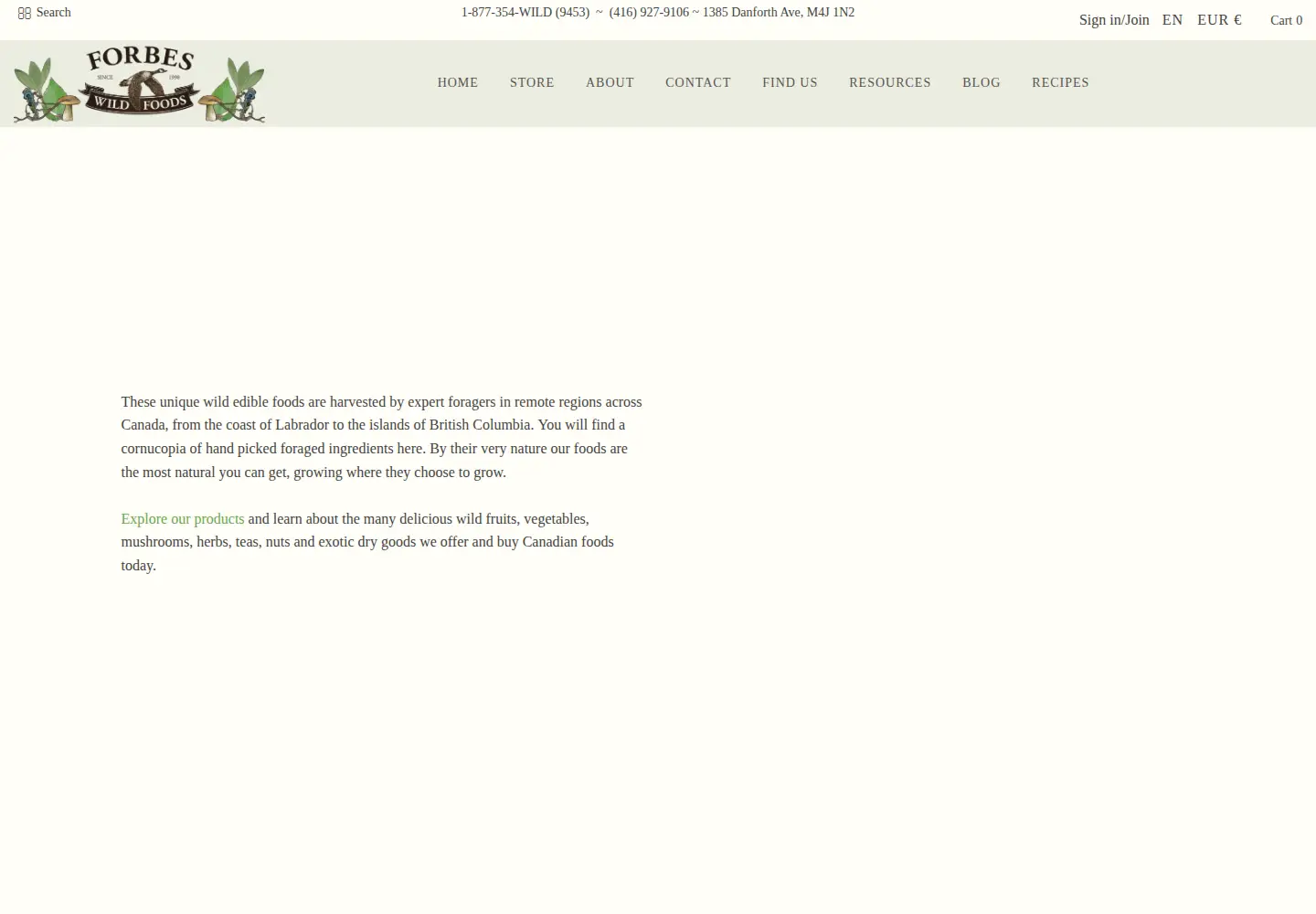 Screenshot of wildfoods.ca
