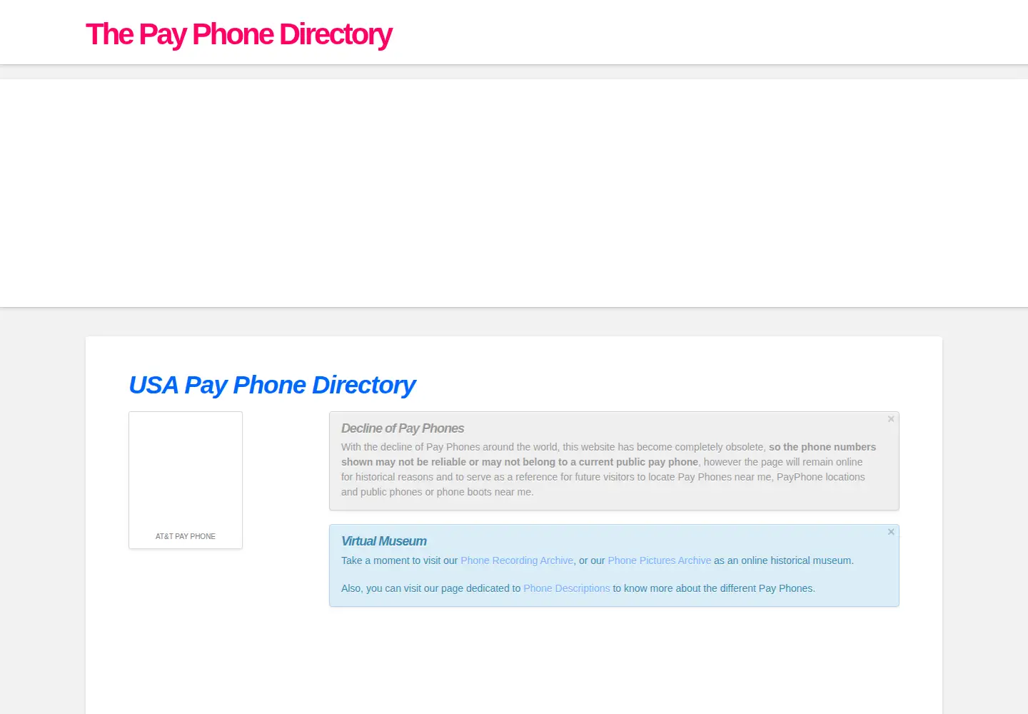 Captured homepage of payphone-directory.org in the current scan