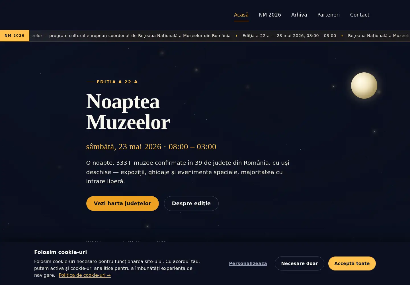Captured homepage of noapteamuzeelor.org in the current scan