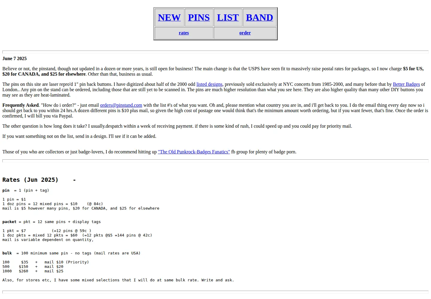 Captured homepage of pinstand.com in the current scan