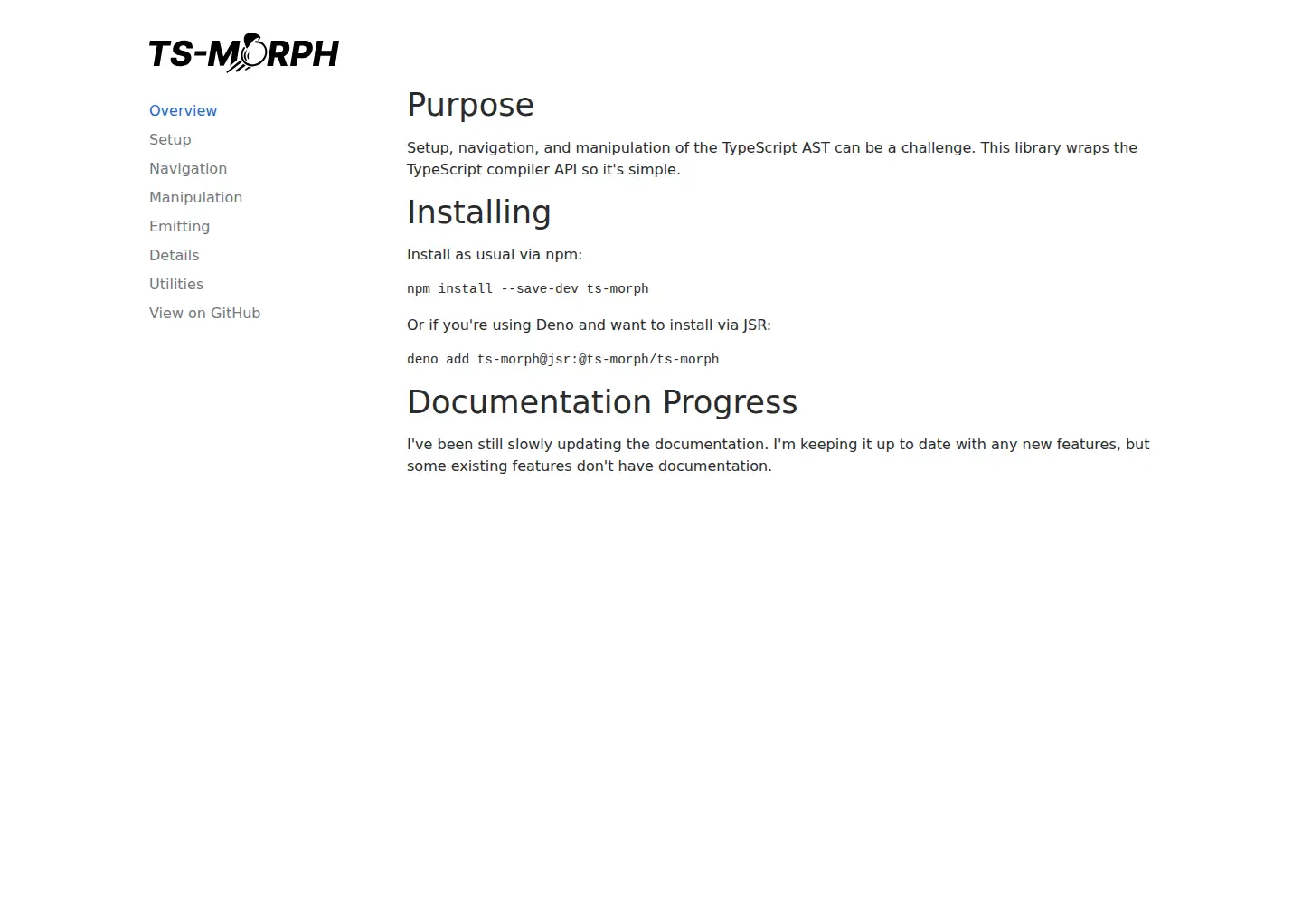 Captured homepage of ts-morph.com in the current scan