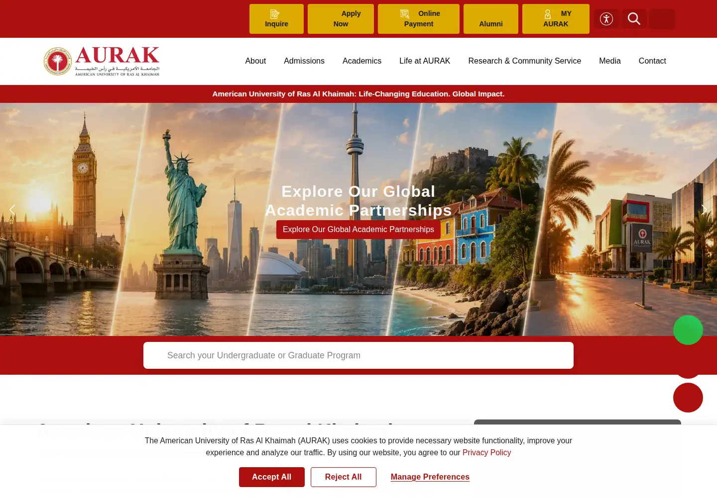 Screenshot of aurak.ac.ae