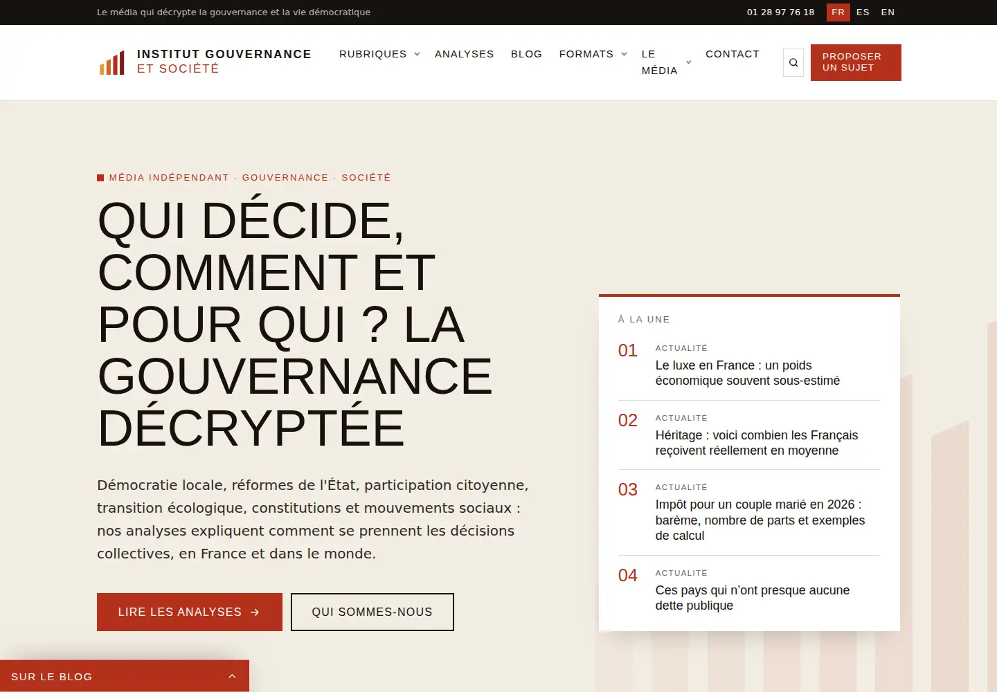Captured homepage of institut-gouvernance.org in the current scan