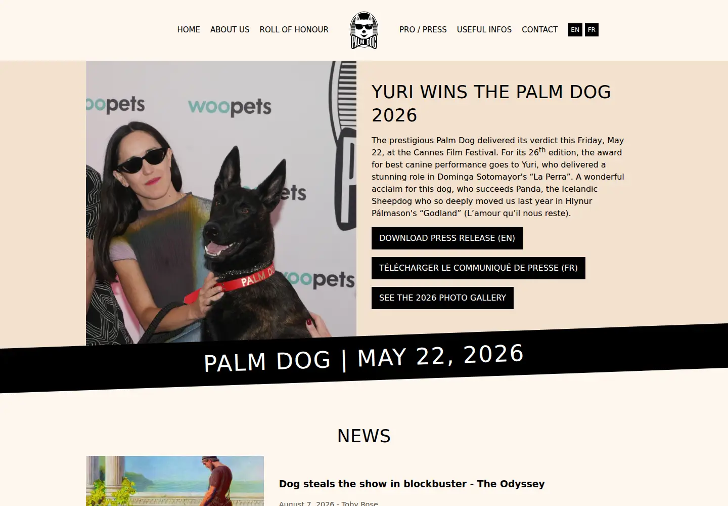Captured homepage of palmdog.com in the current scan
