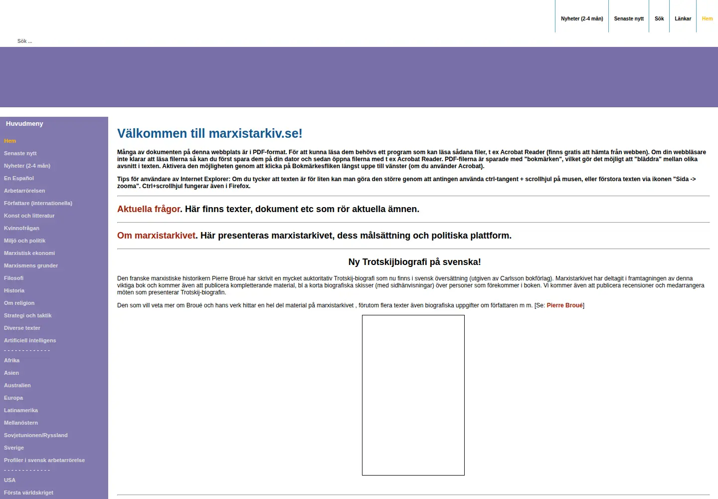 Captured homepage of marxistarkiv.se in the current scan