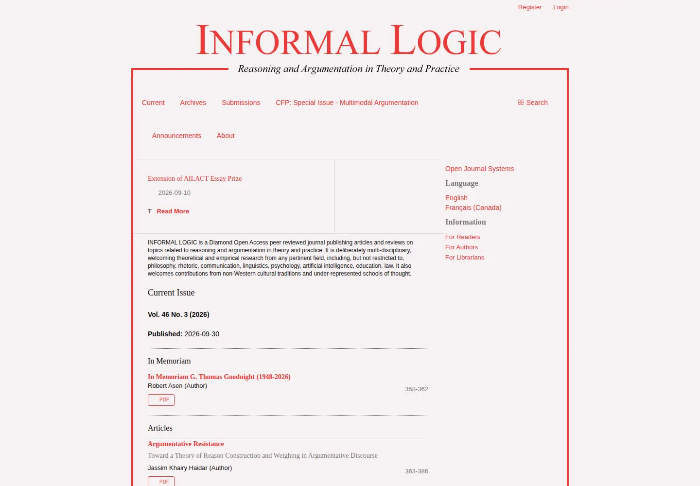 Captured homepage of informallogic.ca in the current scan