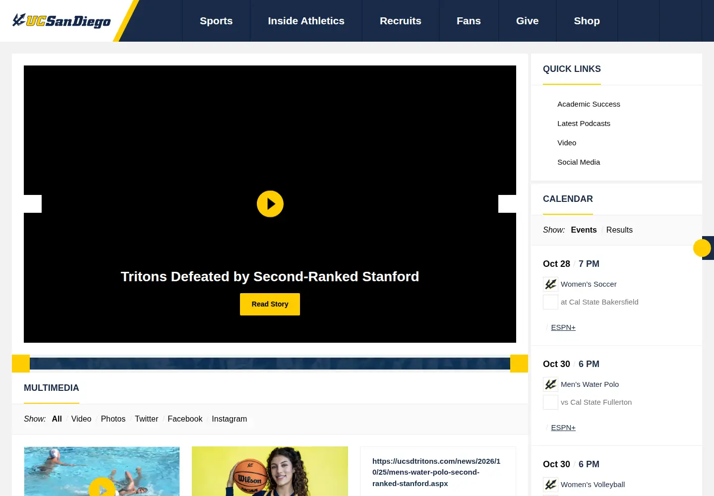 Captured homepage of ucsdtritons.com in the current scan