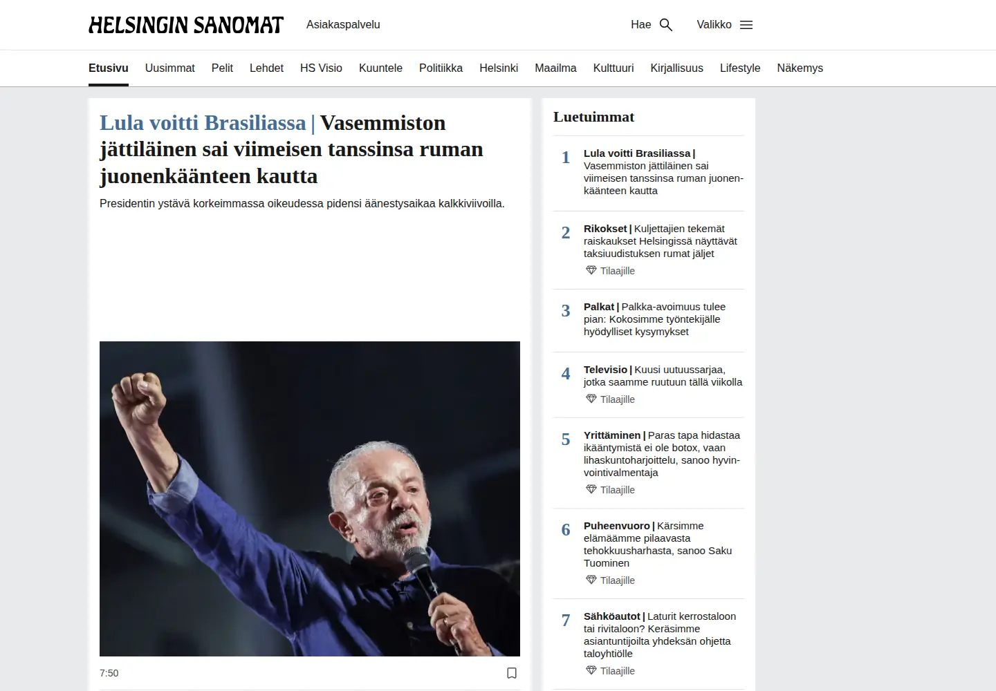 Screenshot of helsinginsanomat.fi