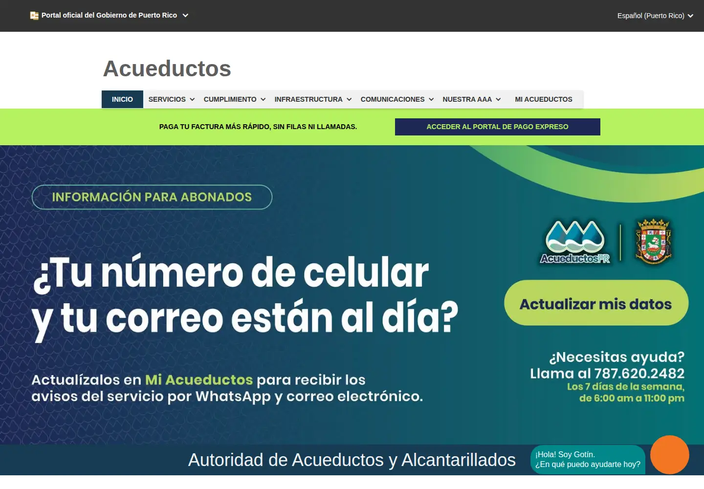 Captured homepage of acueductospr.com in the current scan