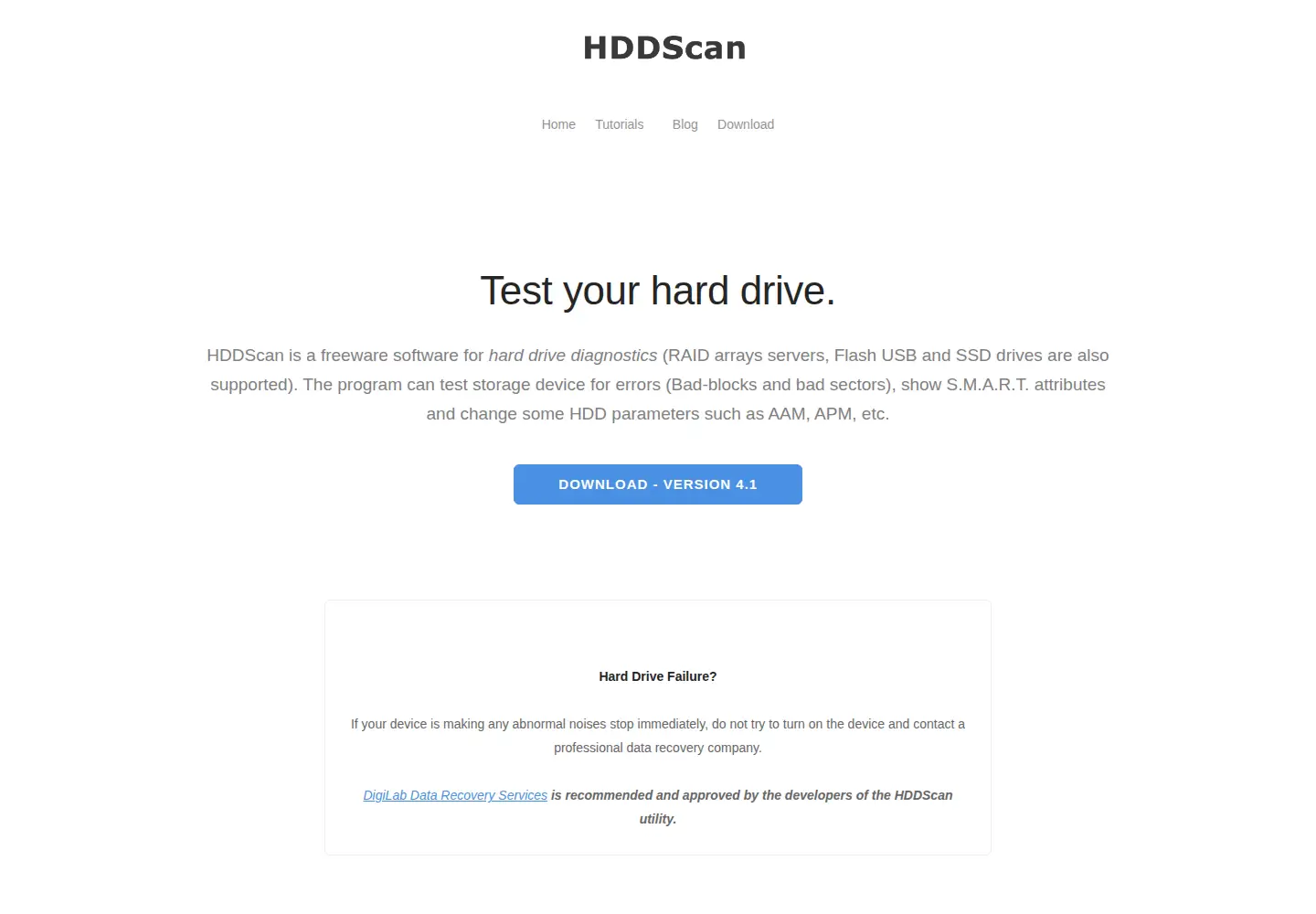 Captured homepage of hddscan.com in the current scan