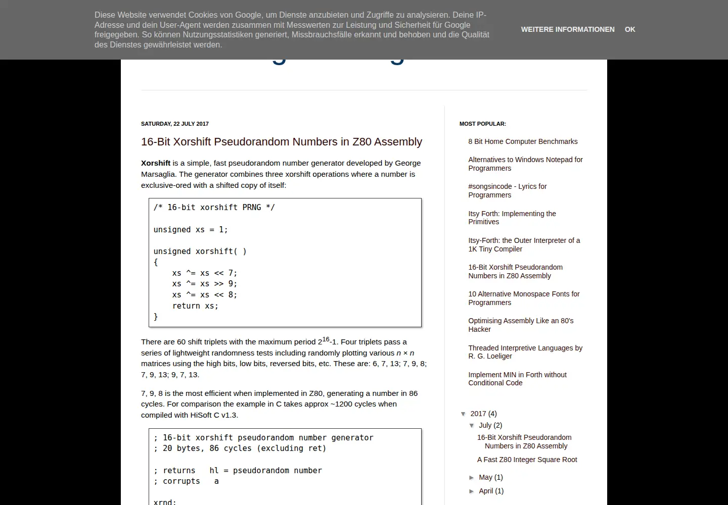 Captured homepage of retroprogramming.com in the current scan