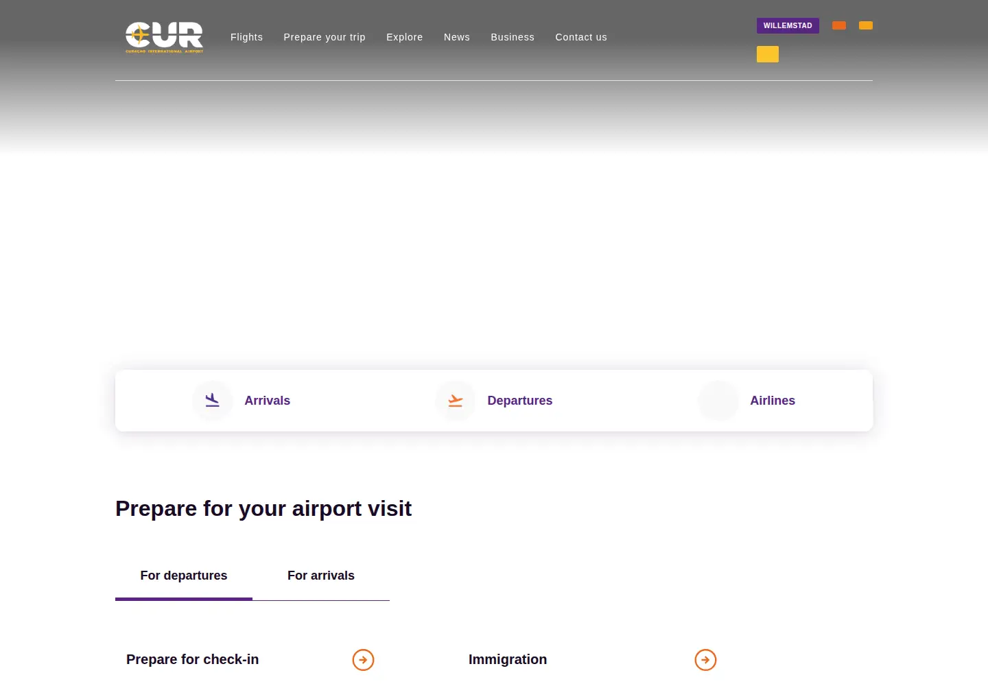 Captured homepage of curacao-airport.com in the current scan