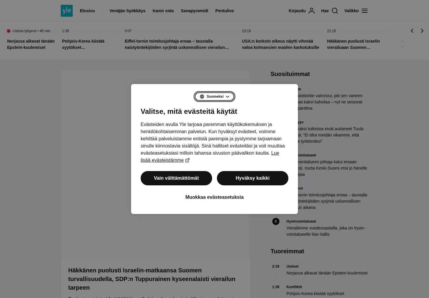 Screenshot of yle.fi