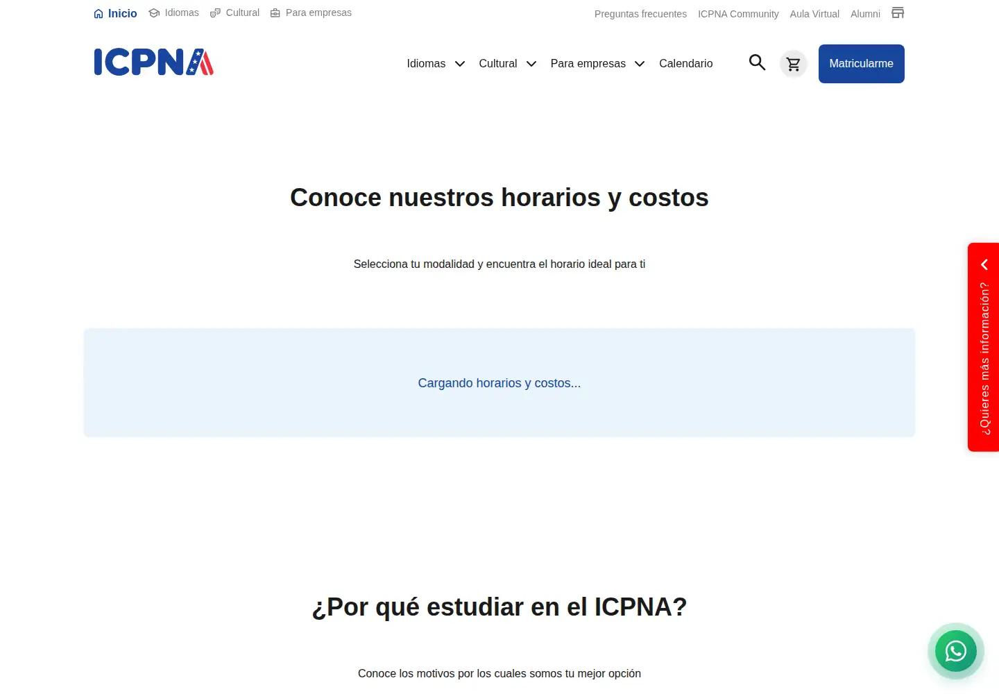 Screenshot of icpna.edu.pe