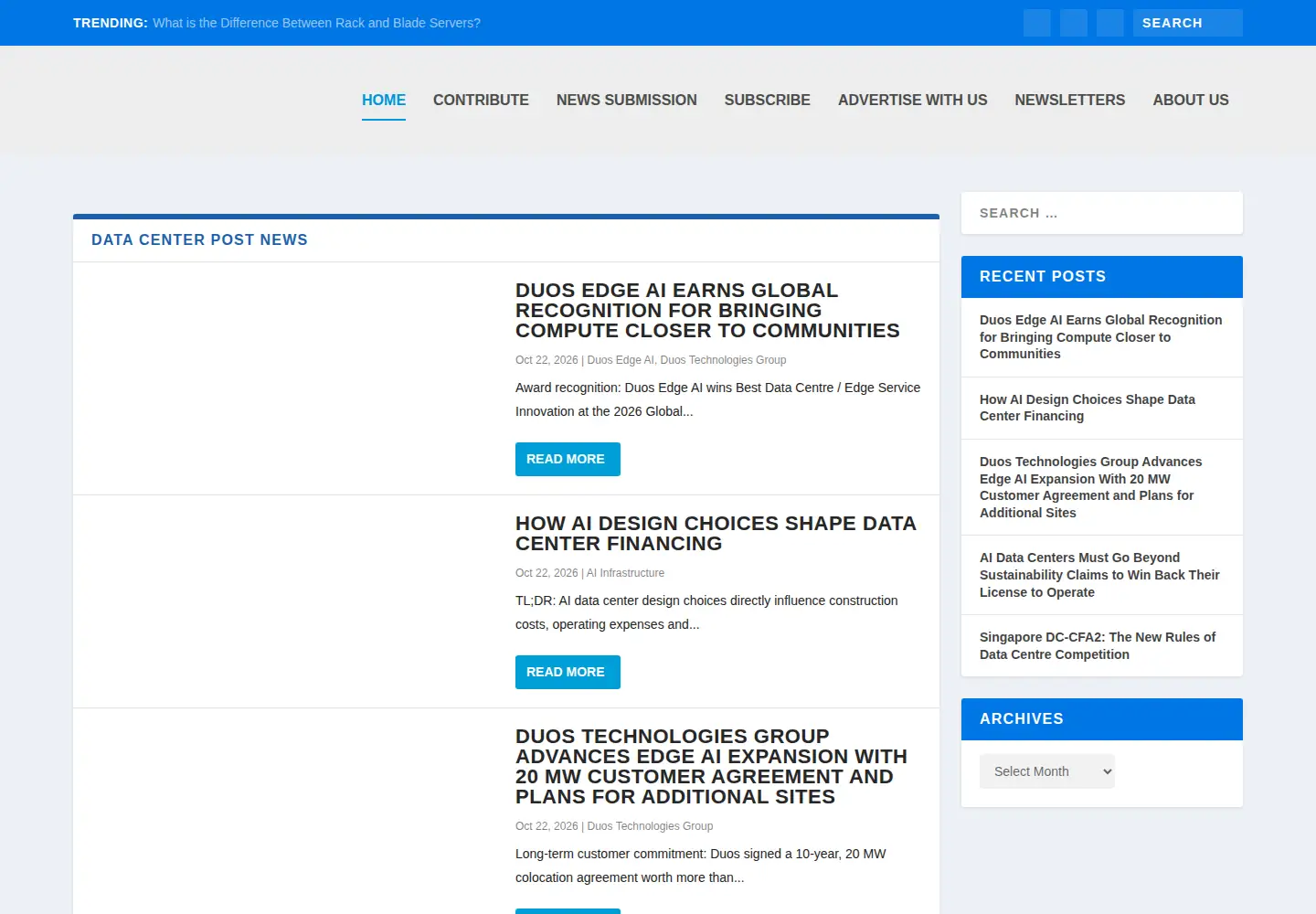 Captured homepage of datacenterpost.com in the current scan