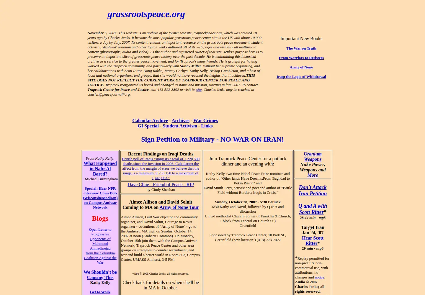Screenshot of traprockpeace.org