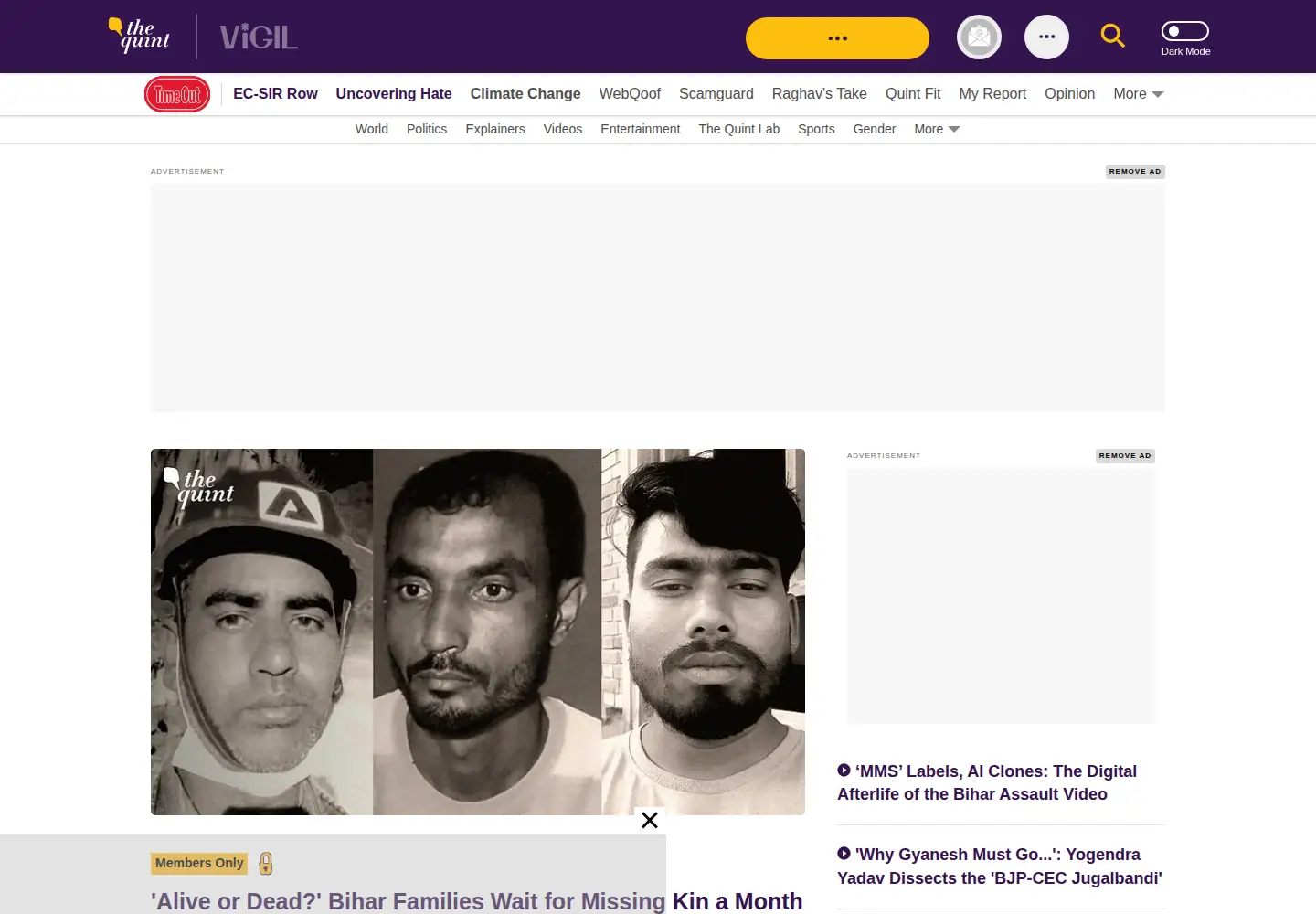 Screenshot of thequint.com