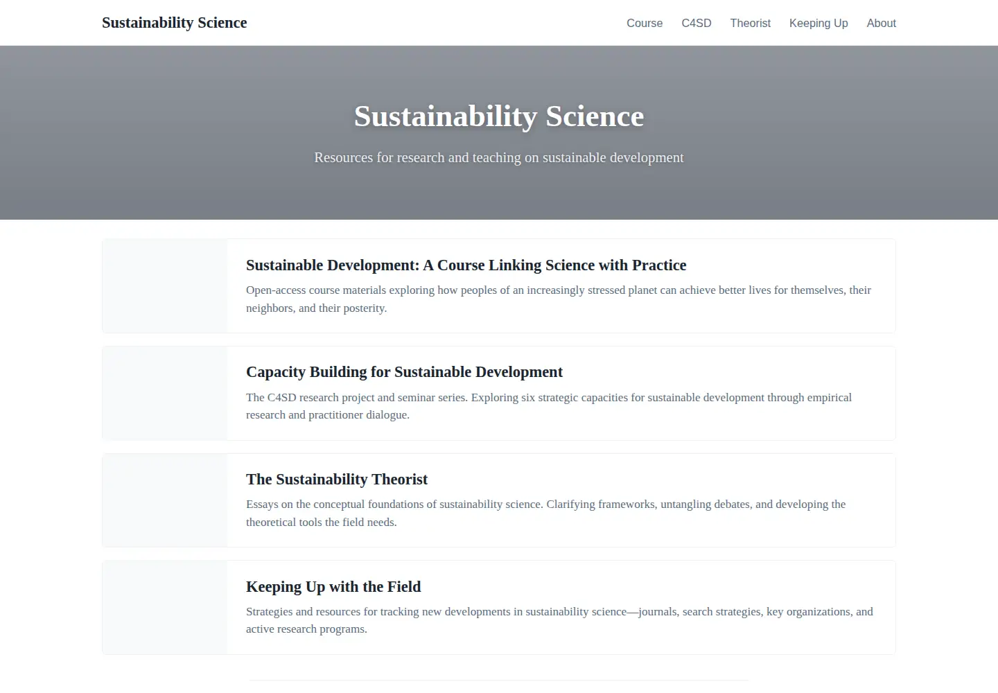 Screenshot of sustainabilityscience.org