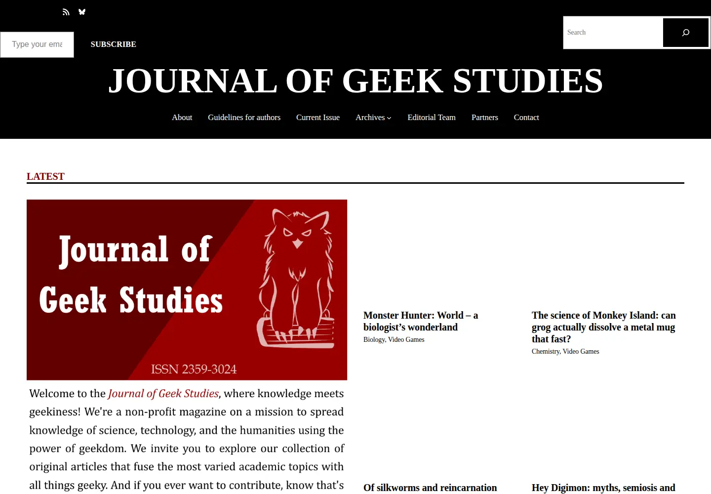 Captured homepage of jgeekstudies.org in the current scan