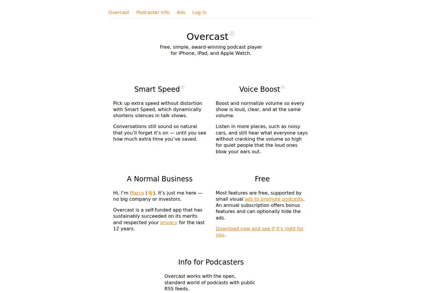 Screenshot of overcast.fm