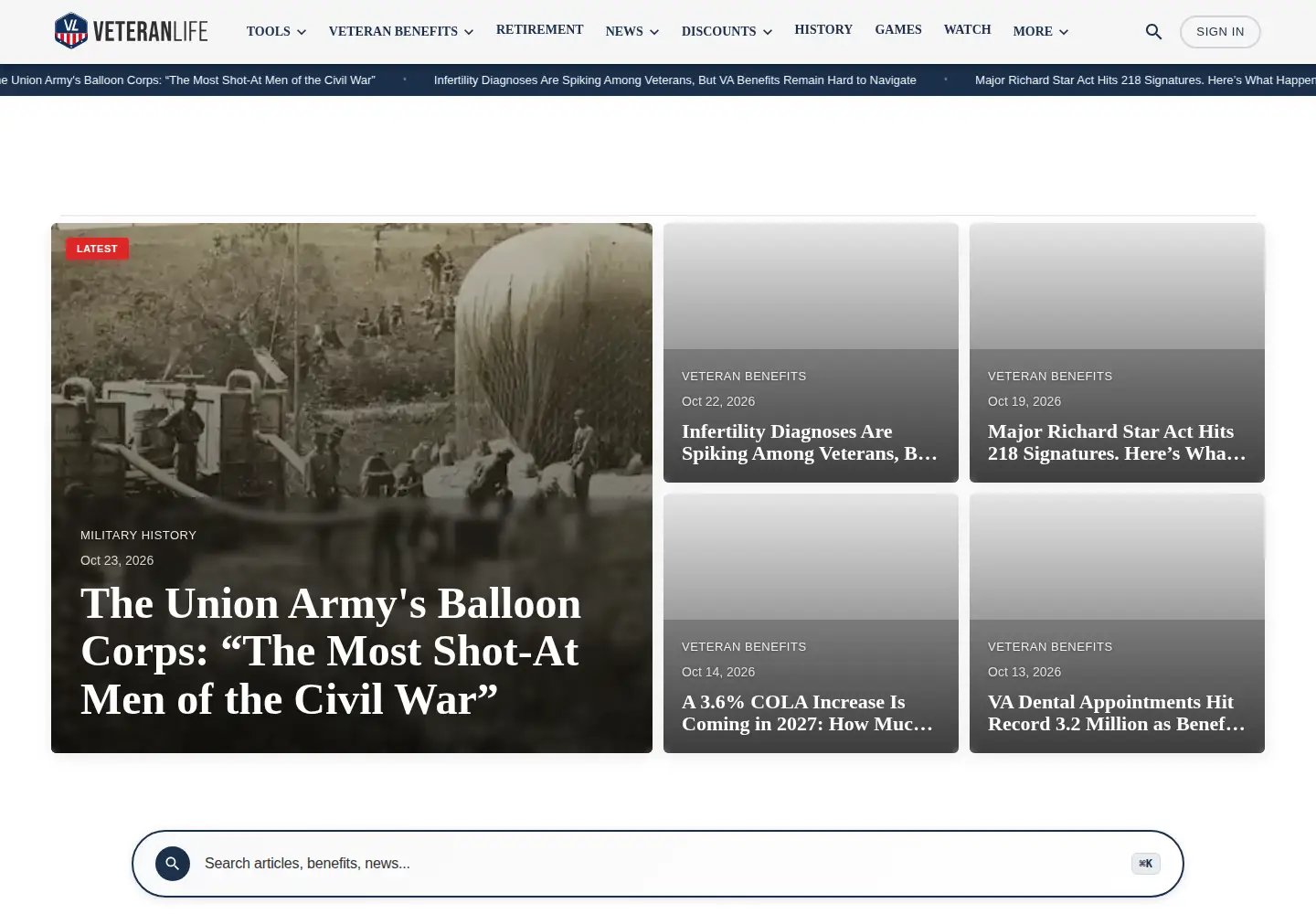 Screenshot of veteranlife.com