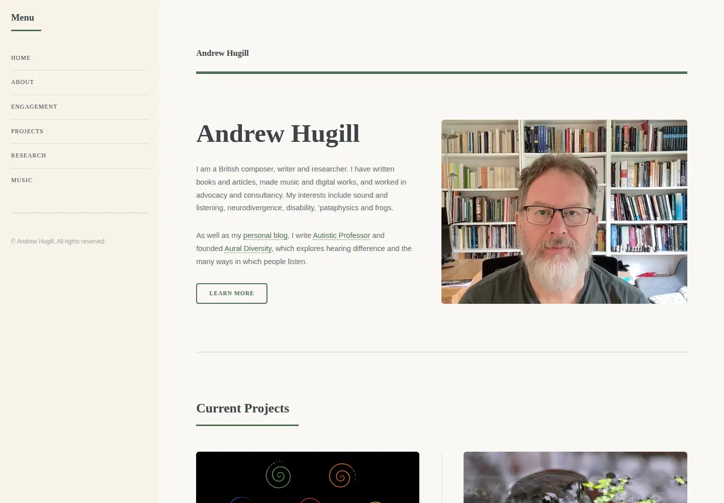 Captured homepage of andrewhugill.com in the current scan