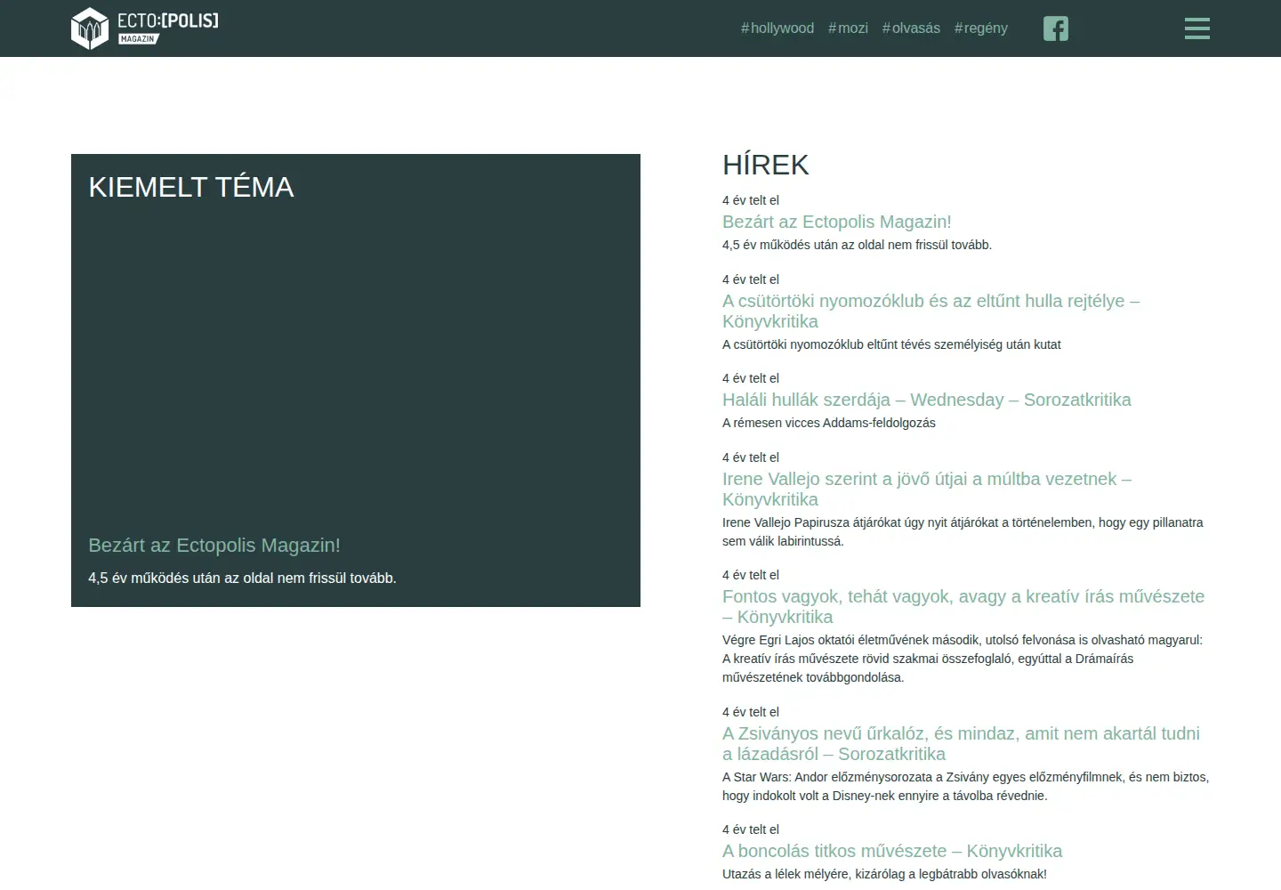 Captured homepage of ectopolis.hu in the current scan