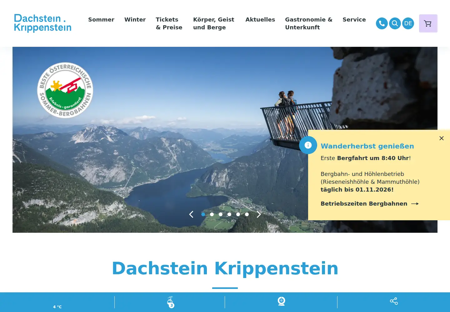 Captured homepage of dachstein-salzkammergut.com in the current scan