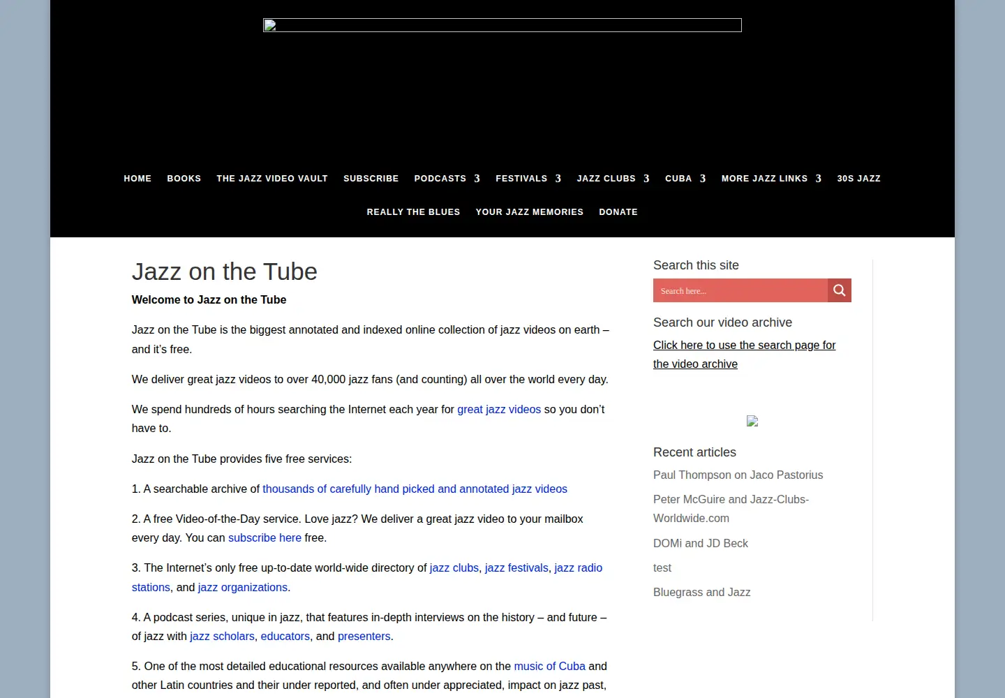Screenshot of jazzonthetube.com