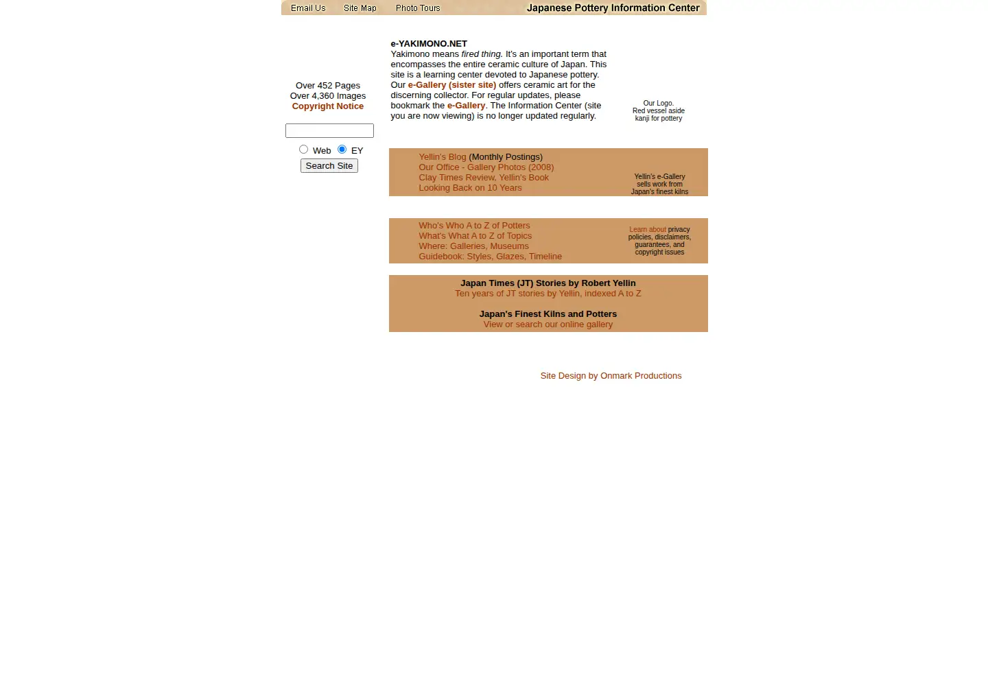 Captured homepage of e-yakimono.net in the current scan