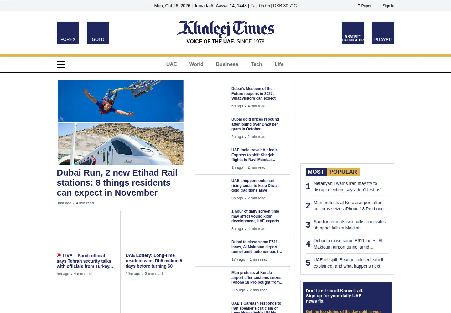 Screenshot of khaleejtimes.ae