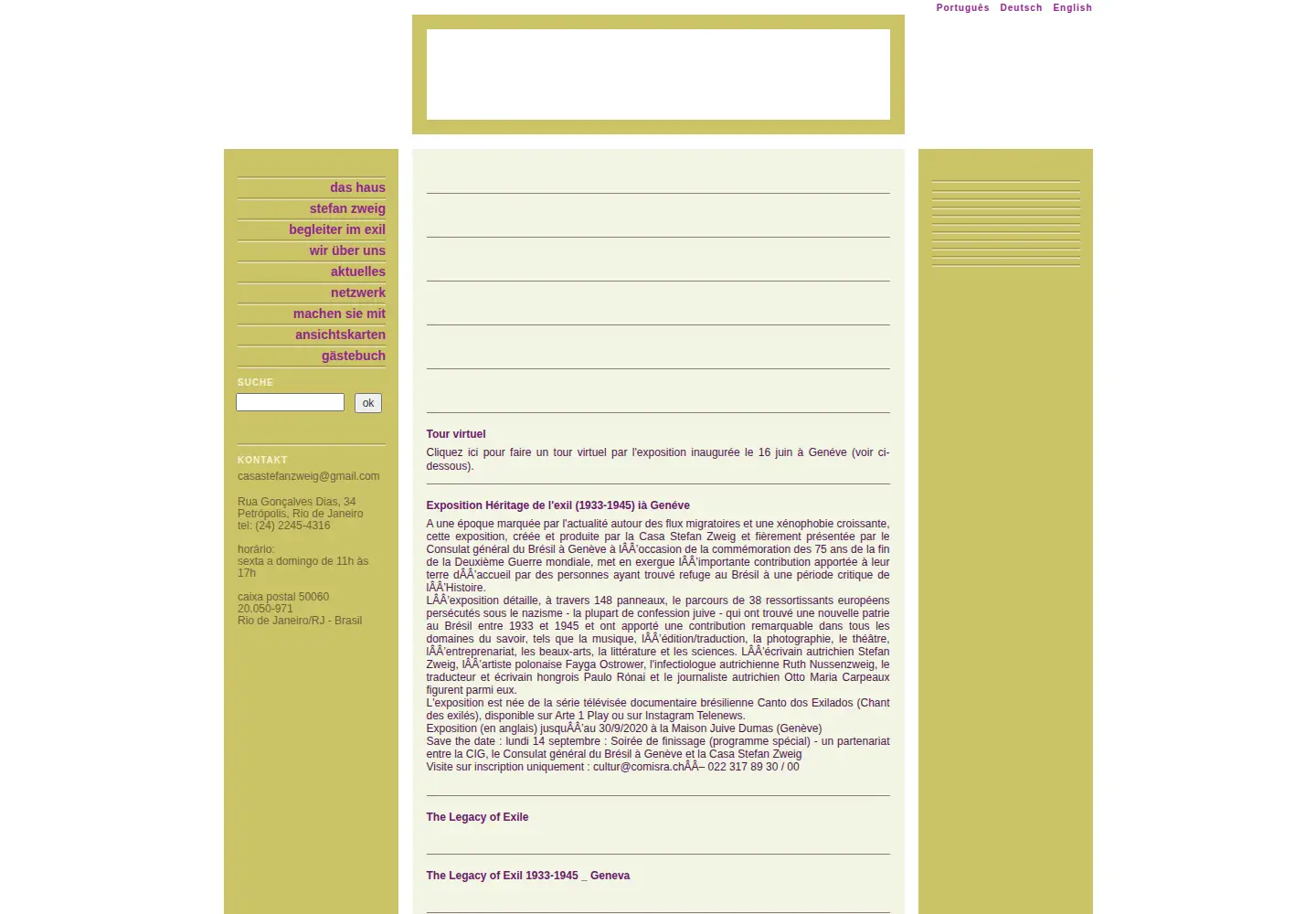 Captured homepage of casastefanzweig.org in the current scan