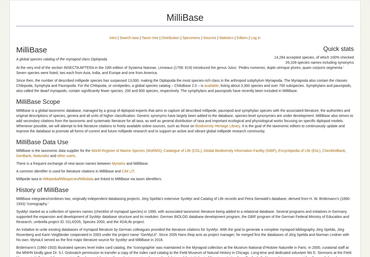 Screenshot of millibase.org