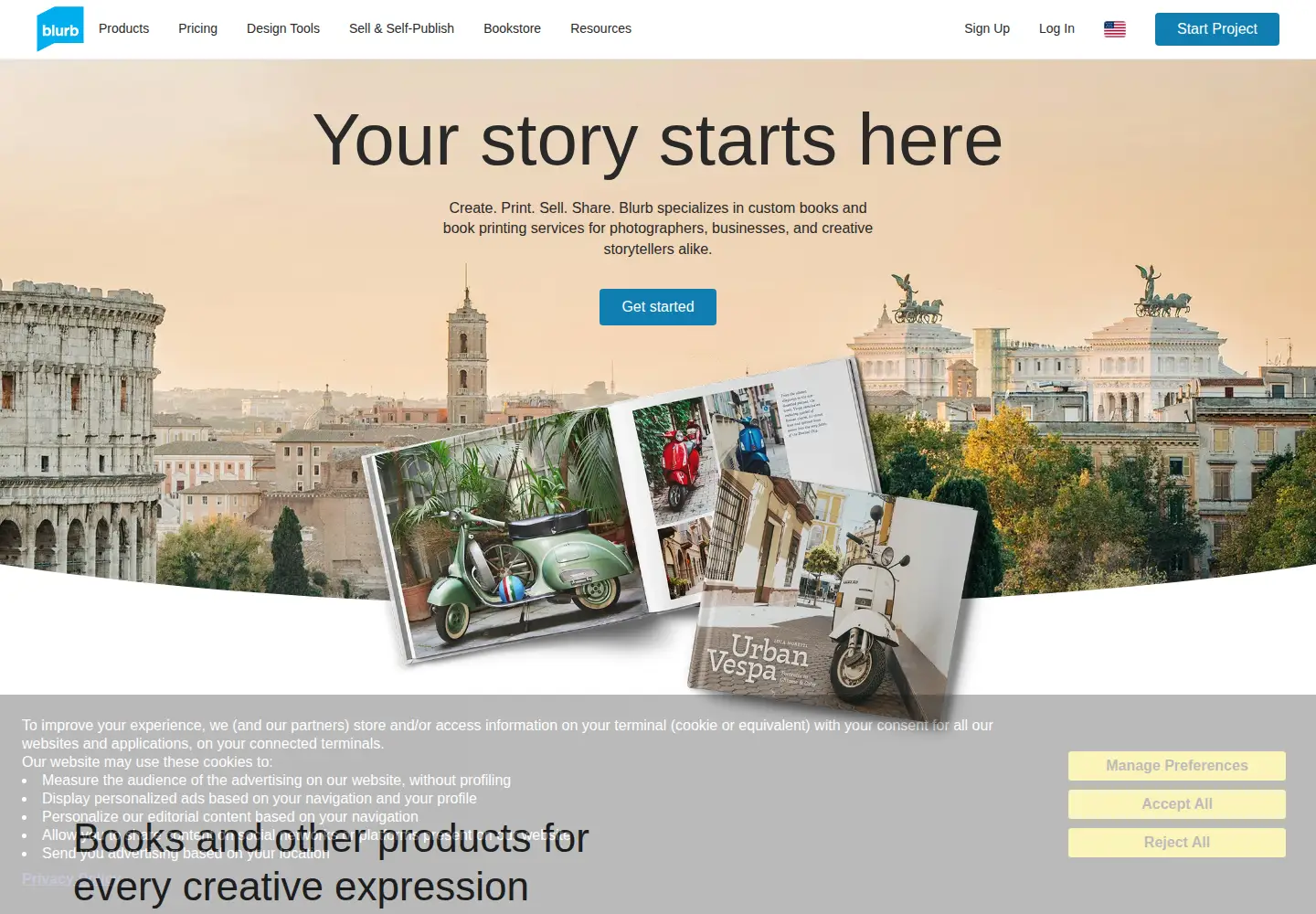 Screenshot of blurb.com