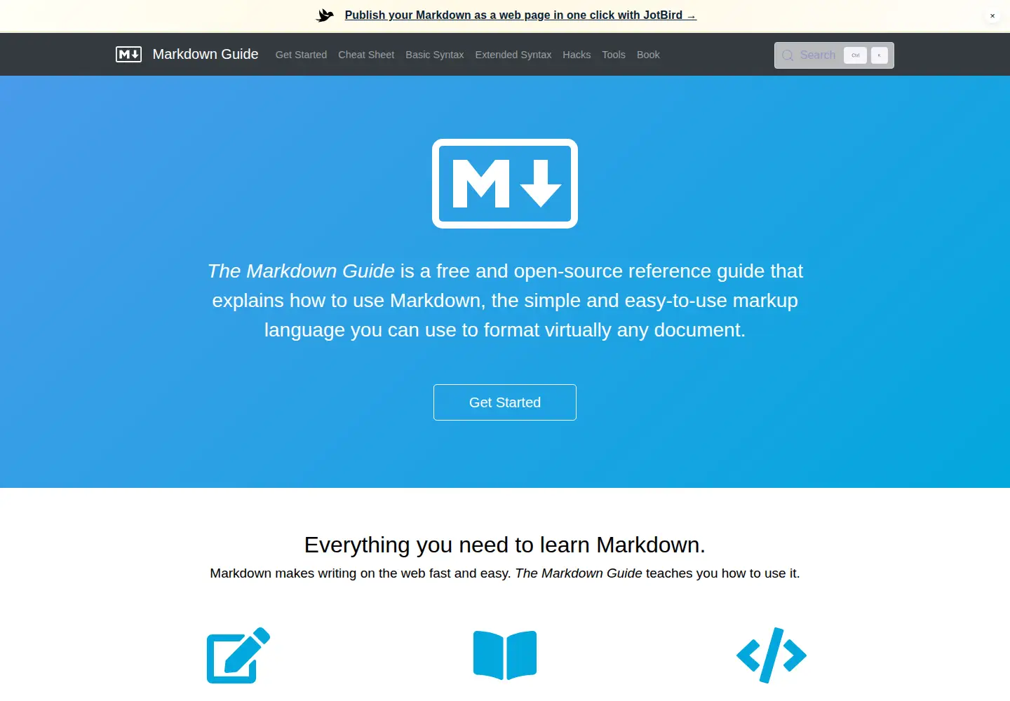 Screenshot of markdownguide.org