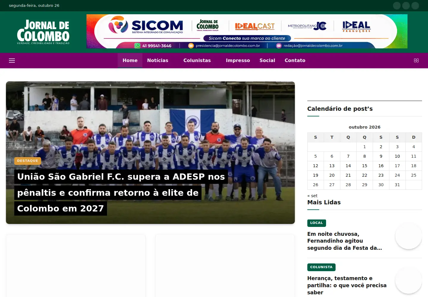 Captured homepage of jornaldecolombo.com.br in the current scan