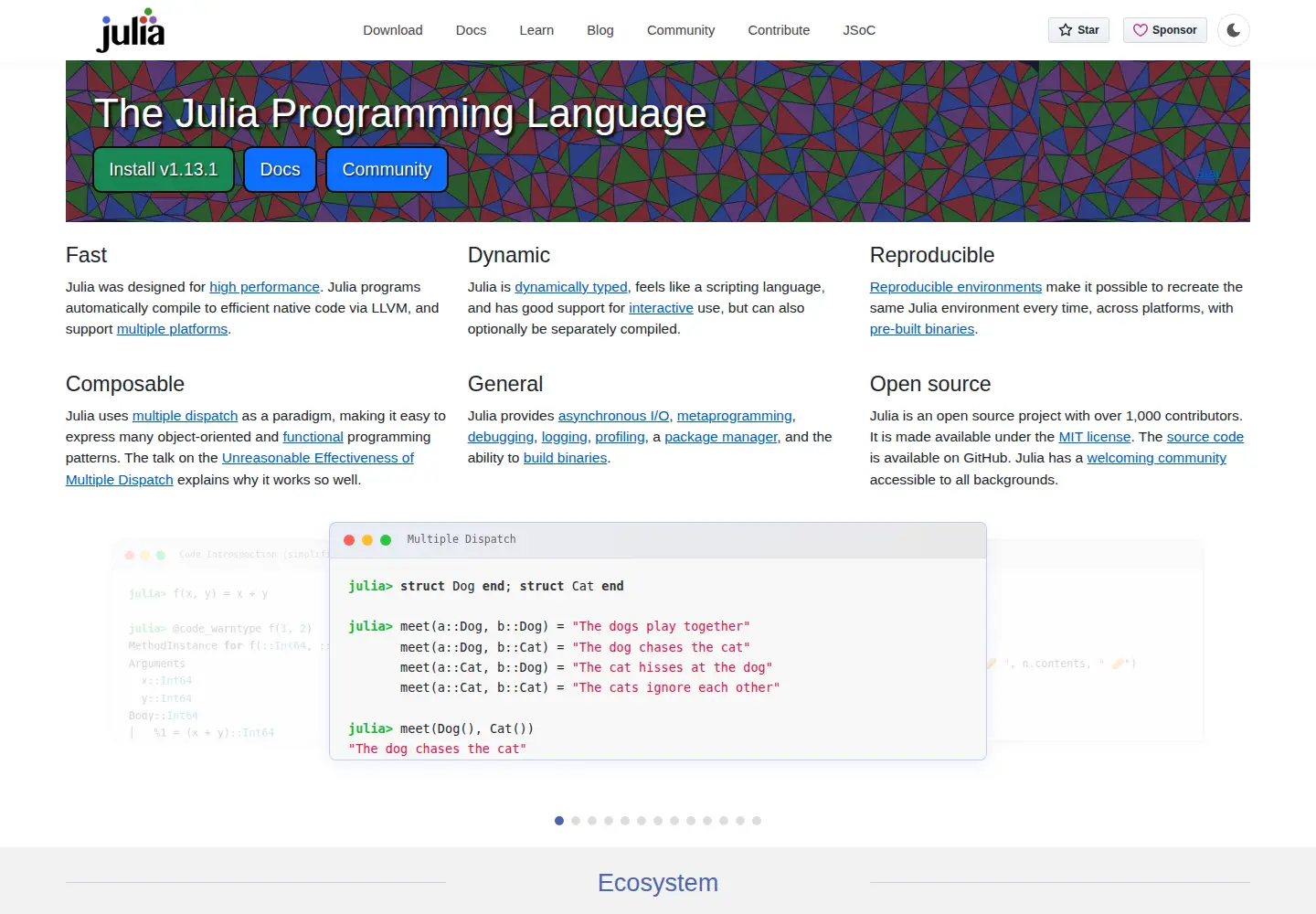 Screenshot of julialang.org