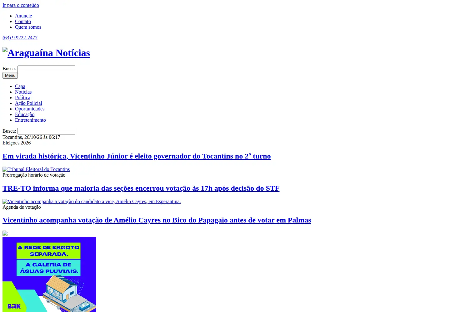 Screenshot of araguainanoticias.com.br